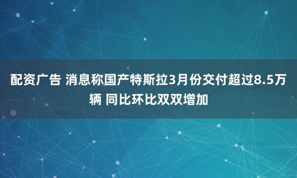 配资广告 消息称国产特斯拉3月份交付超过8.5万辆 同比环比双双增加